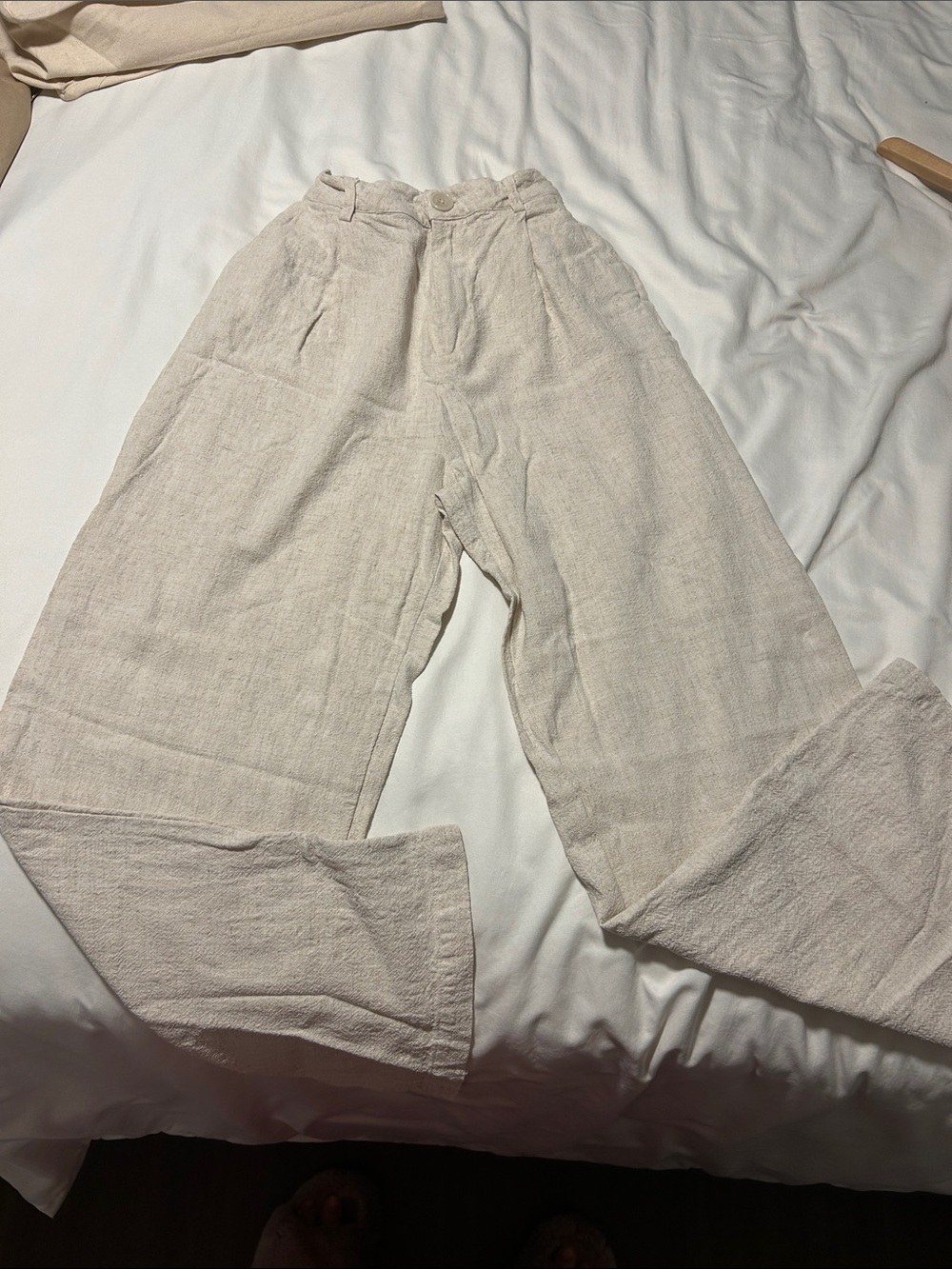 Women’s Cream Linen-Blend Wide Leg Pants